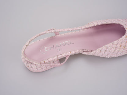 Chanel Pink Tweed Slingback Kitten Heel Pumps Size 38C