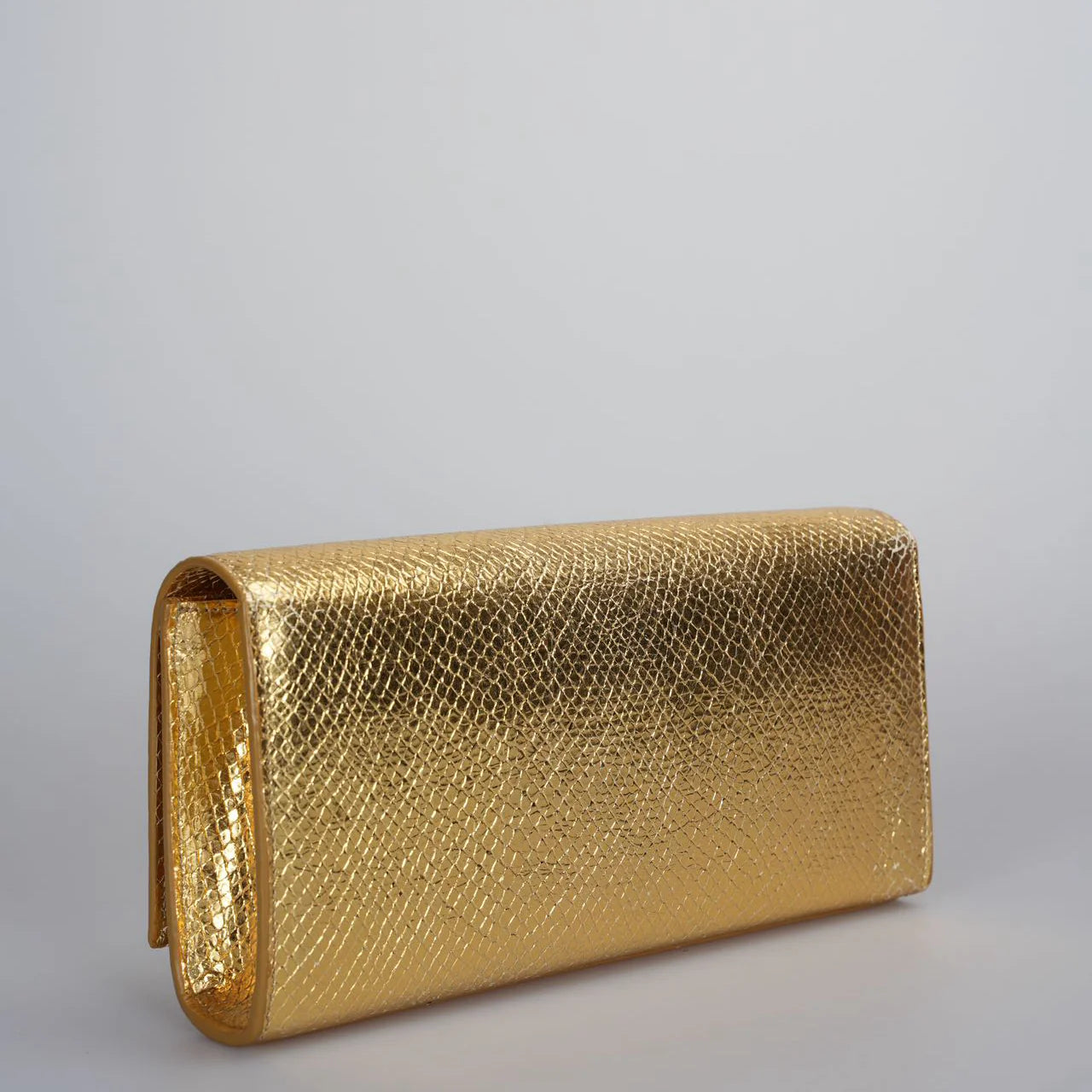 Saint Laurent Gold Metallic Calfskin Embossed Classic Monogram Tassel Clutch