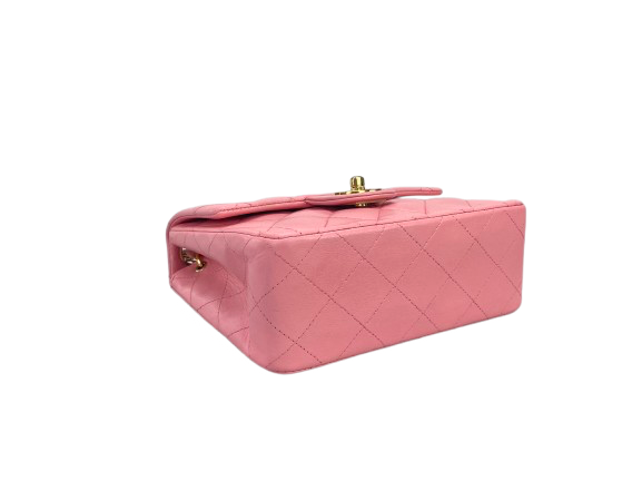 Chanel Vintage  Rose Pink Classic Mini Square Flap Bag in Lambskin  with Gold Hardware