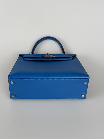 Hermes Kelly Sellier Bag 28cm In Blue Epsom Leather With Gold Hardware