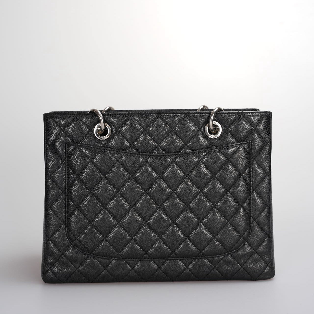 Chanel Black Quilted Caviar Leather GST Bag with Silver Hardware