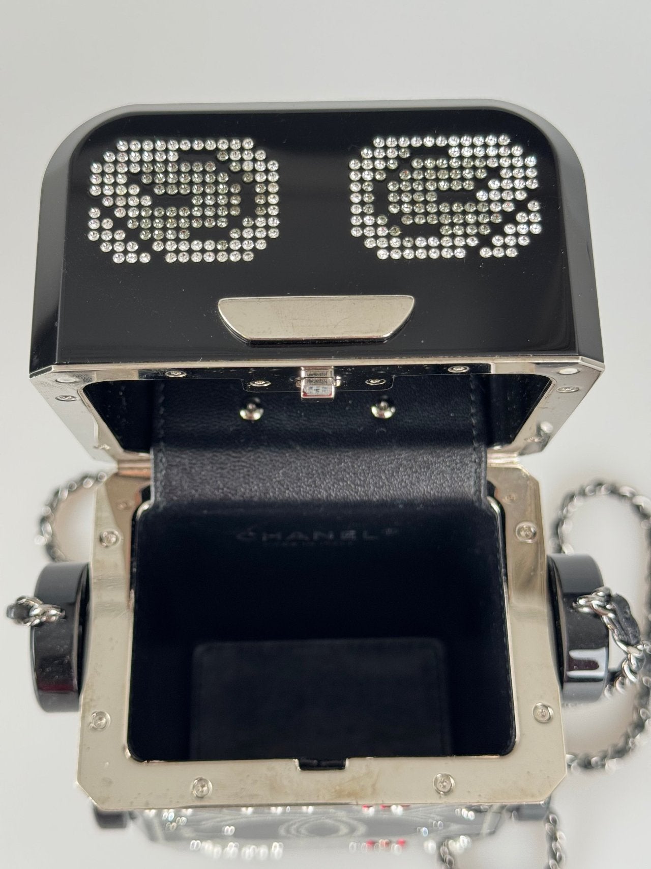 Chanel Plexiglass Crystal Robot Minaudiere Clutch Black