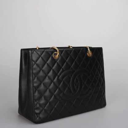 Chanel Grand Shopping Tote black gst Bag in Cavier Leather with gold Hardware