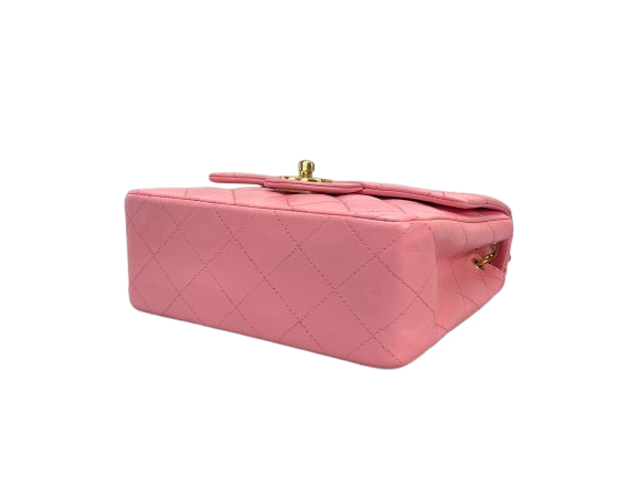 Chanel Vintage  Rose Pink Classic Mini Square Flap Bag in Lambskin  with Gold Hardware