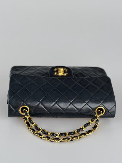 Chanel vintage timeless flap bag small black golden