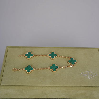 Van Cleef & Arpels 18k Yellow Gold Malachite 5 Motifs Vintage Alhambra Bracelet 2021