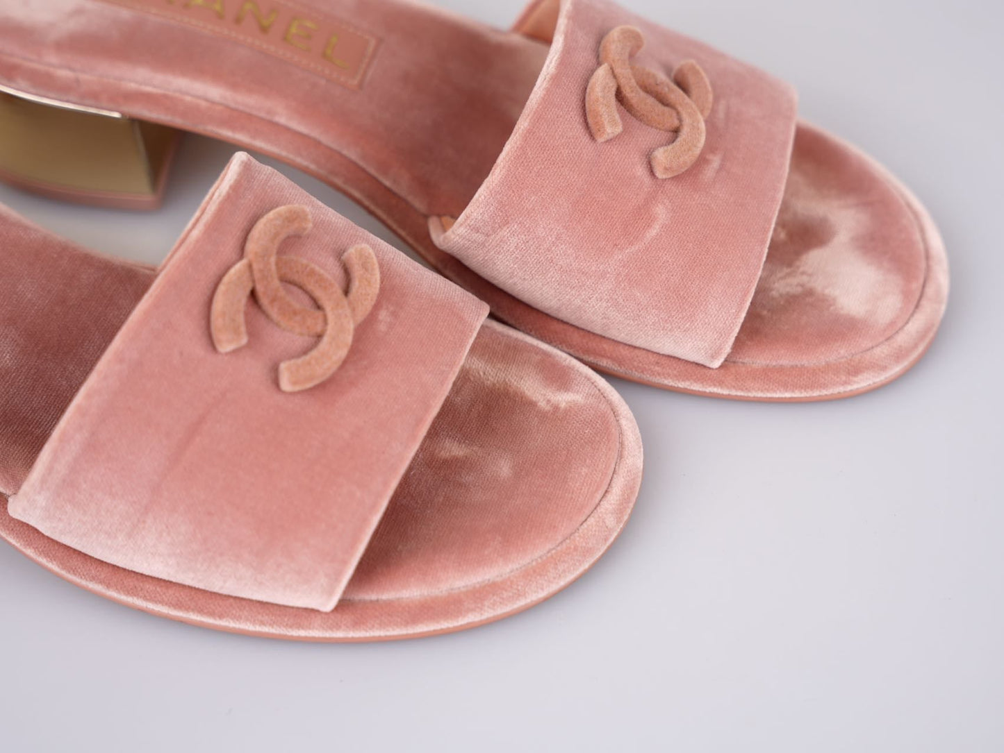 Chanel Gold Heels Pink Mules Size 38C