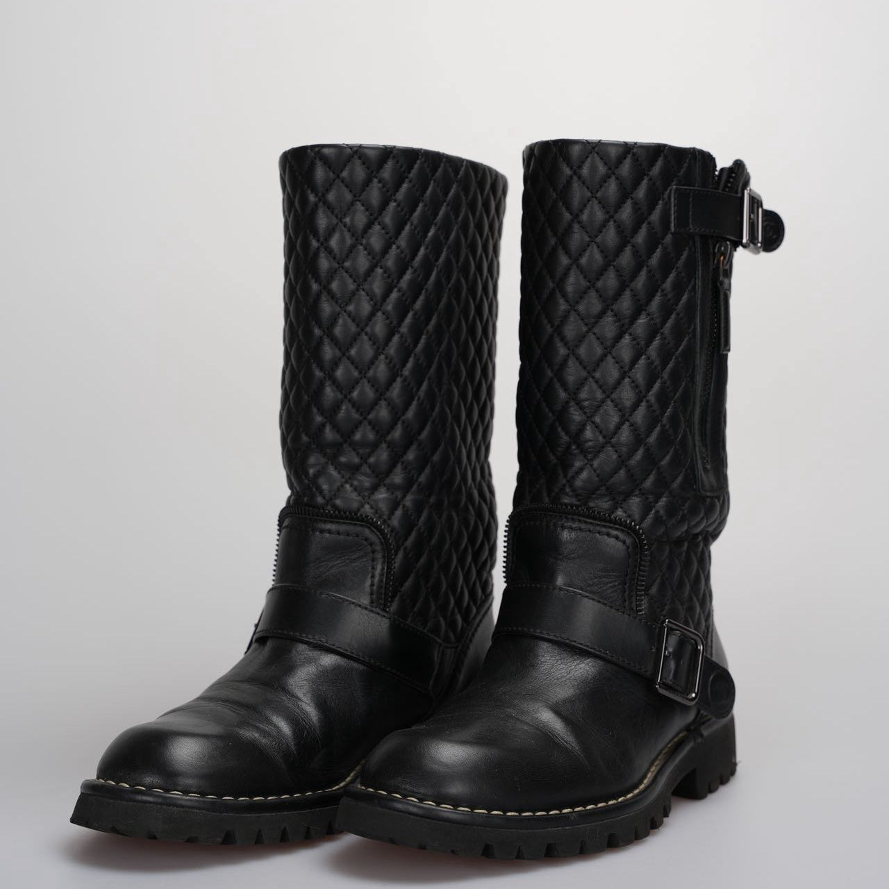 Chanel Quilted Motorcycle Boots Black