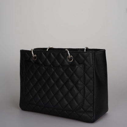 Chanel Grand Shopping Tote black gst Bag in Caviar Leather with Silver Hardware