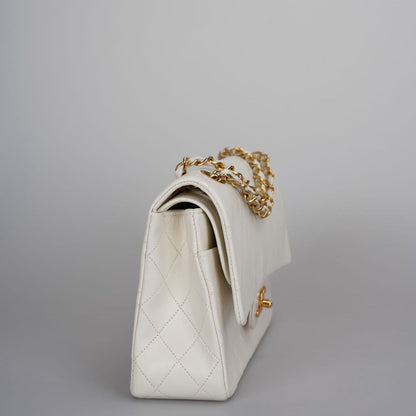 Chanel Vintage Small Timeless Classic Double Flap Bag in White Quilted Leather