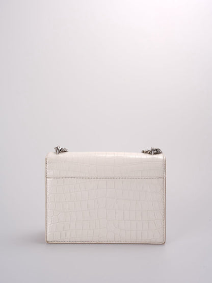 Saint Laurent YSL Sunset Medium Crocodile Embossed Leather Bag in Ivory