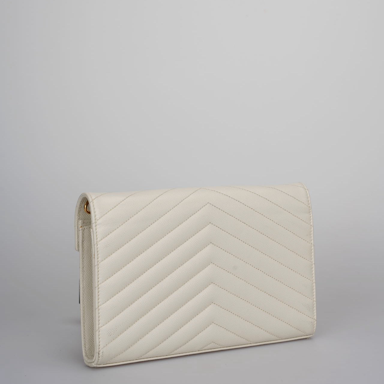 Saint Laurent Cassandre White Leather Envelope Wallet On Chain