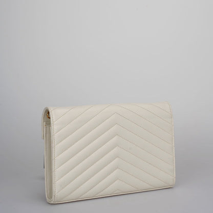 Saint Laurent Cassandre White Leather Envelope Wallet On Chain