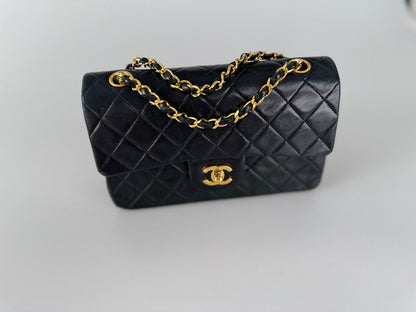 Chanel vintage timeless flap bag small black golden