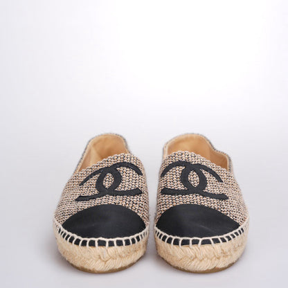 Chanel Tweed Grosgrain CC Espadrilles in Gold Beige Black