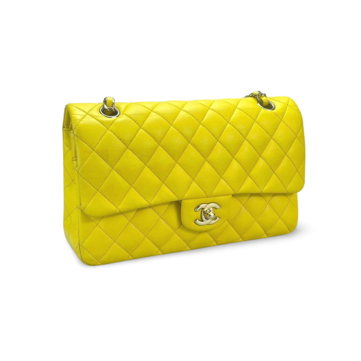 Chanel Medium Classic Flap Bag with Silber Hardware Yellow