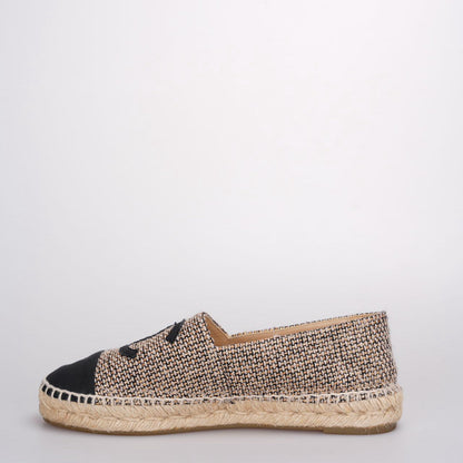 Chanel Tweed Grosgrain CC Espadrilles in Gold Beige Black