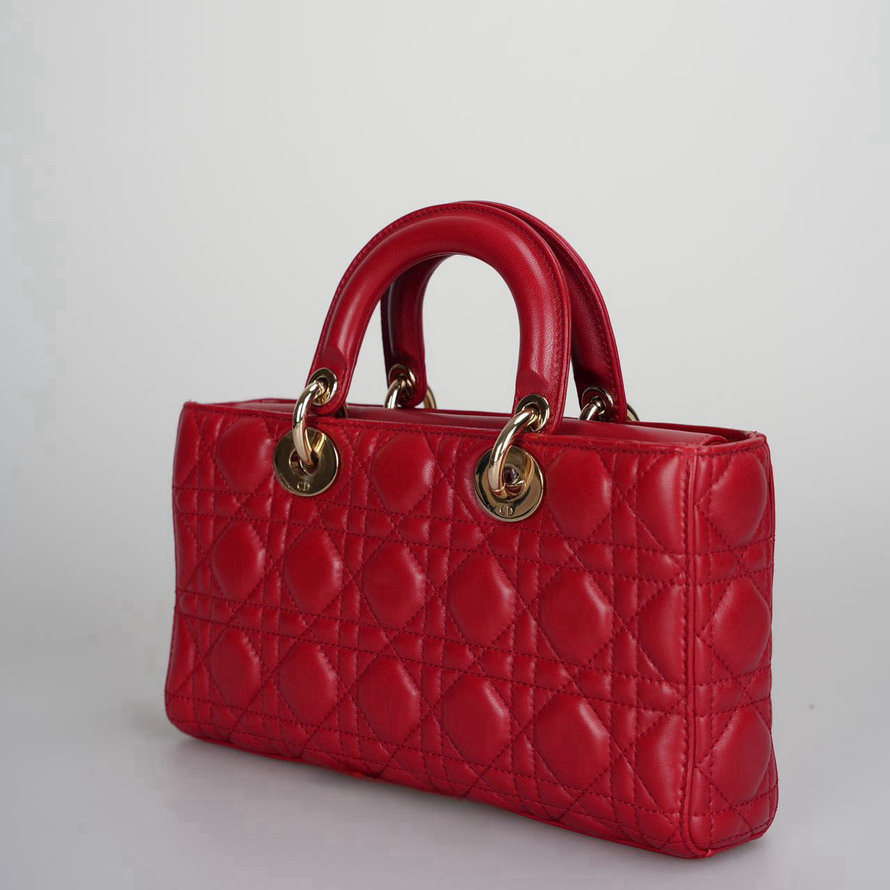 Dior Red Medium Lambskin Cannage Lady D-Joy Bag