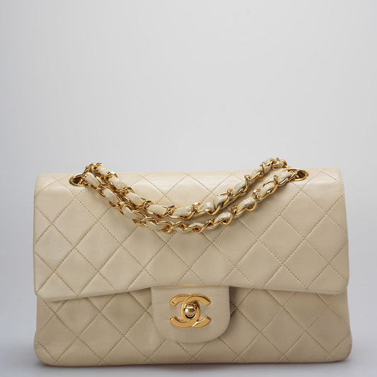 Chanel Vintage Beige Quilted  Leather small timeless Double Flap Bag