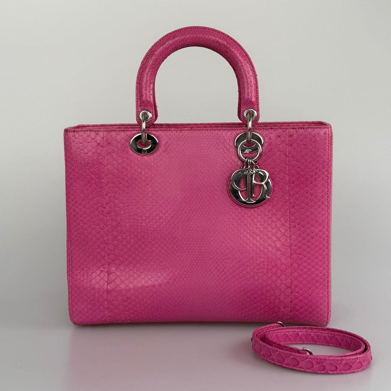 Christian Dior Lady Dior Python Pink large dior bag with Silver Hardware