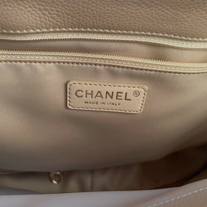 Chanel Beige Grand Shopping Tote GST Bag in Caviar Leather with gold Hardware