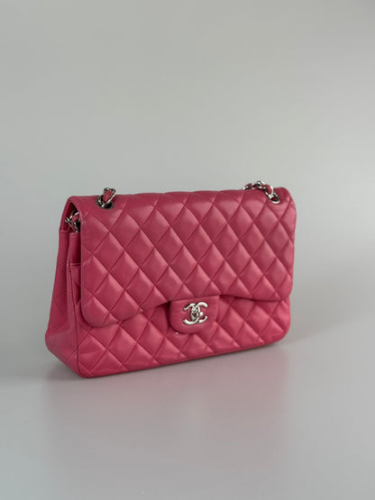 Chanel Classic Flap Bag Jumbo pink with Silver Hardware