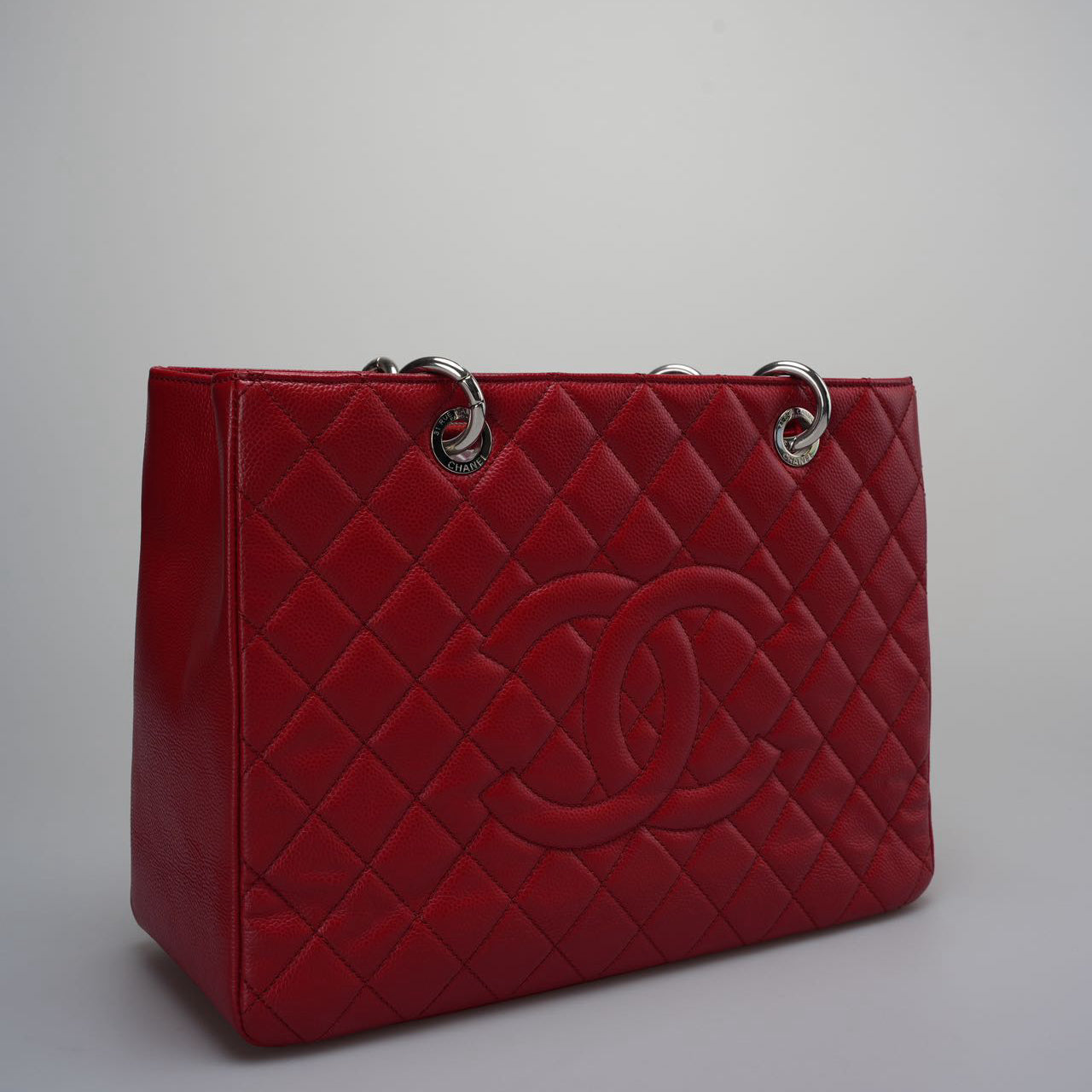 Chanel Grand Shopping Tote Red GST Bag in Caviar Leather with Silver Hardware Medium