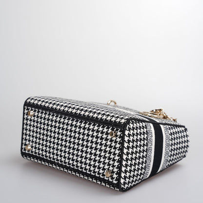 Christian Dior Black White Houndstooth Canvas Medium Lady D-Lite bag