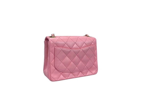 Chanel Vintage  Rose Pink Classic Mini Square Flap Bag in Lambskin  with Gold Hardware