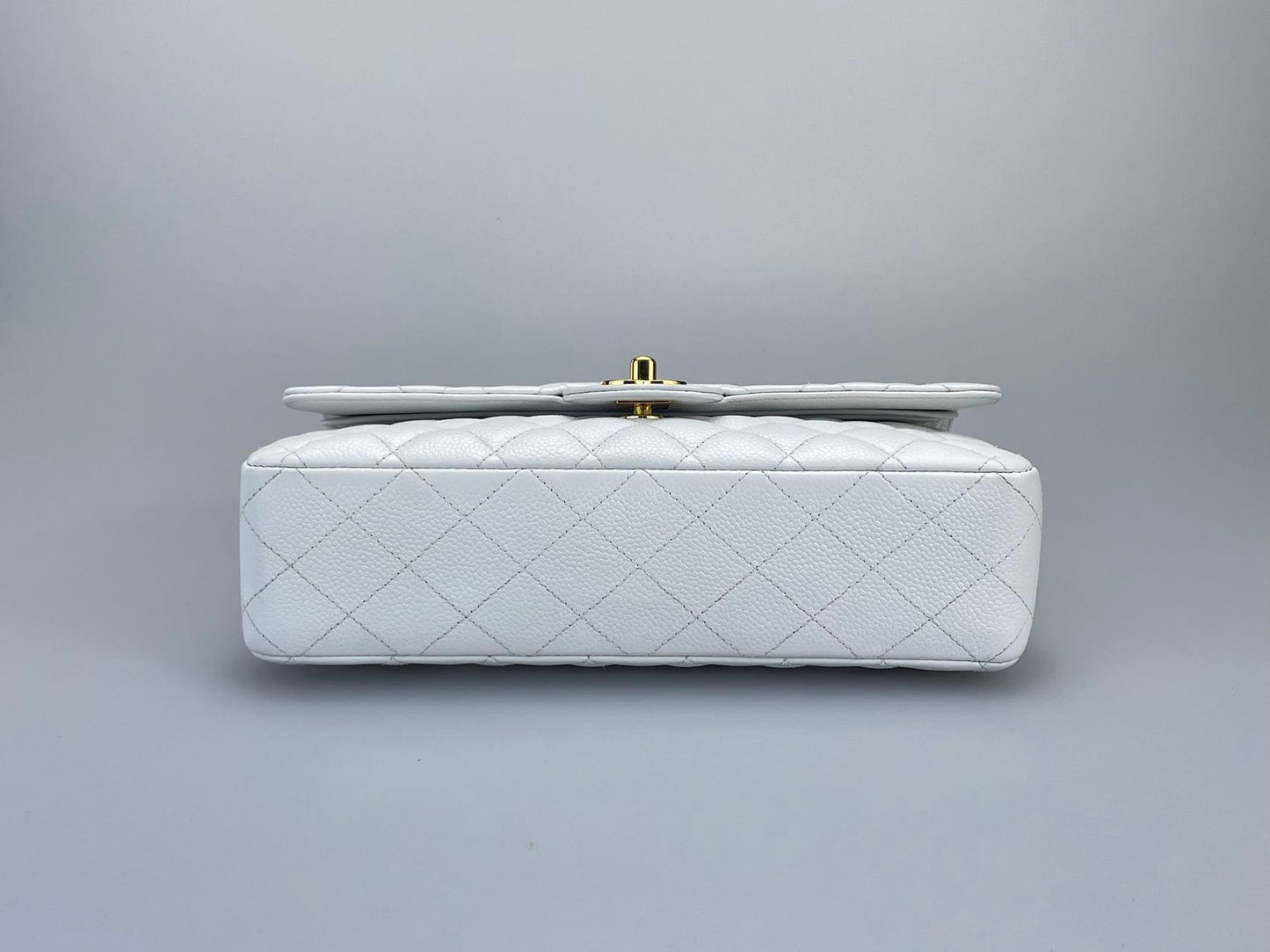 Chanel Medium White Classic Flap Bag in Caviar Leather with Gold Hardware