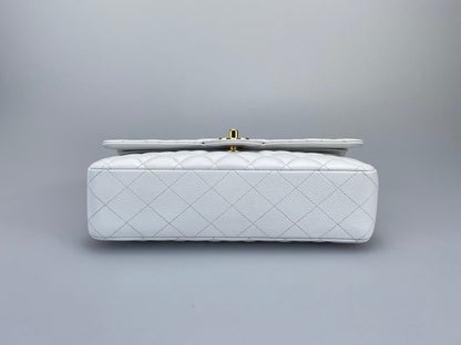 Chanel Medium White Classic Flap Bag in Caviar Leather with Gold Hardware