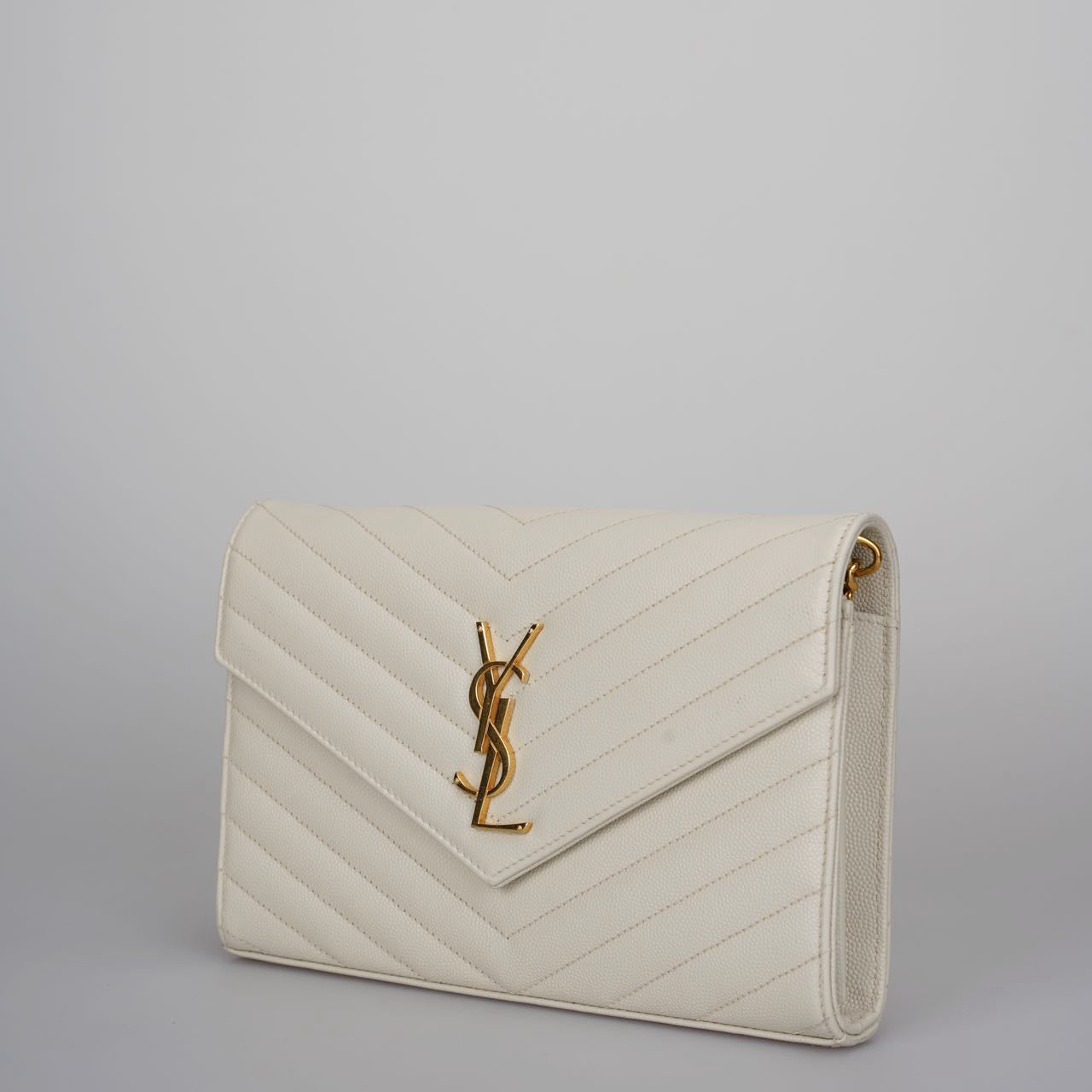 Saint Laurent Cassandre White Leather Envelope Wallet On Chain