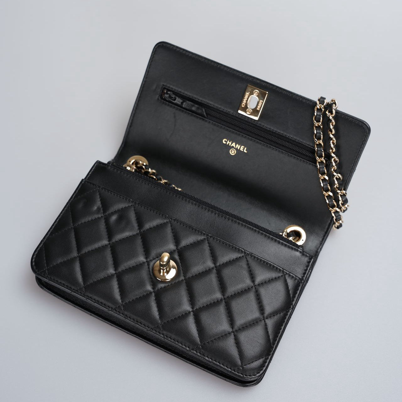 Chanel Trendy CC Wallet On Chain WOC Black Lambskin Gold Hardware