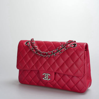 Chanel Red Medium timeless Flap Bag with Silver Hardware