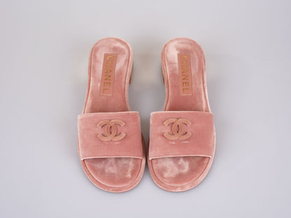 Chanel Gold Heels Pink Mules Size 38C