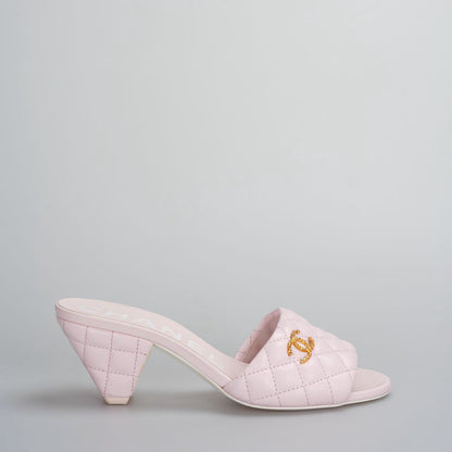 Chanel Light Pink Lambskin CC Logo Cone Sandal 37.5C