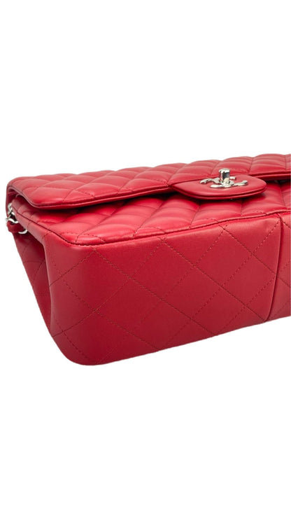 Chanel Red timeless Classic jumbo Bag in Lambskin silber Hardware