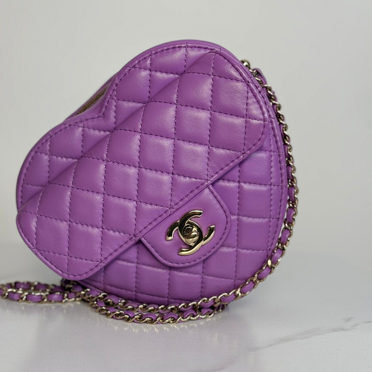 Chanel Large Heart Bag Purple Lambskin Gold Hardware