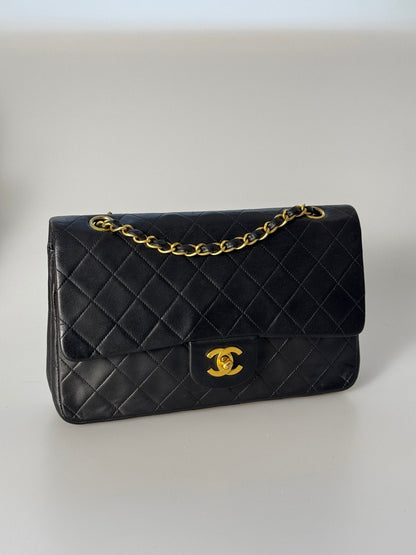 Chanel vintage timeless flap bag black medium 24k gold hardware