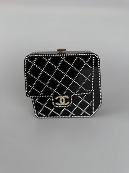 Chanel Runway Black Resin Crystal Pearl Evening Clutch Shoulder Box Limited edition