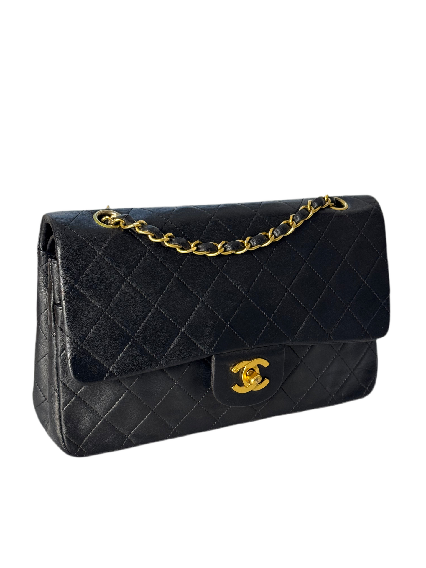 Chanel vintage timeless flap bag black medium 24k gold hardware