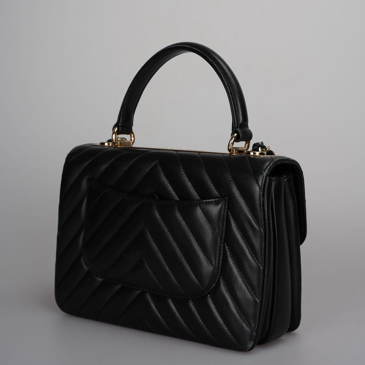 Chanel Lambskin Chevron Medium Trendy CC Top Handle Flap Bag in Black