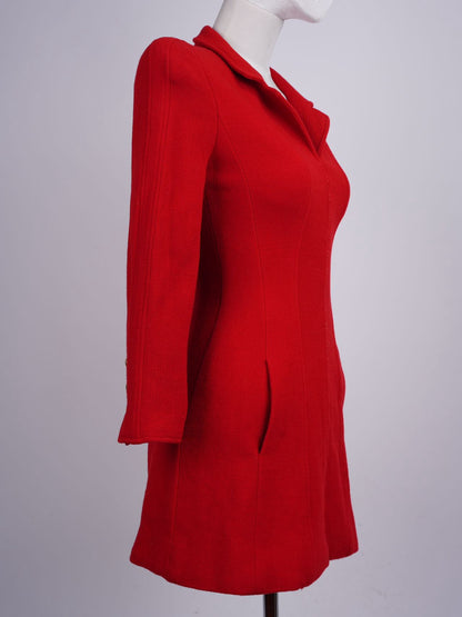 Chanel Vintage Red Jacket  Dress with Gold CC Logo Button Details FR 38