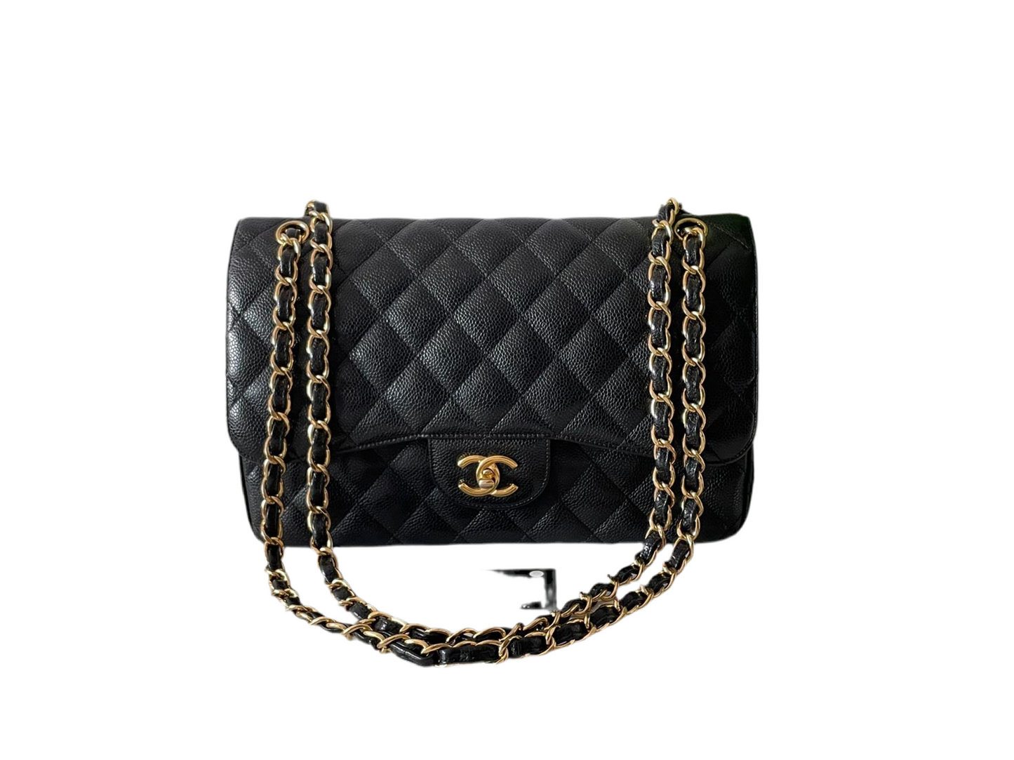 Chanel Black Jumbo Classic Double Flap Bag Caviar Leather with Gold Hardware