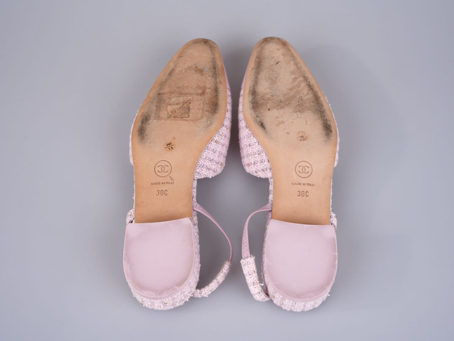 Chanel Pink Tweed Slingback Kitten Heel Pumps Size 38C