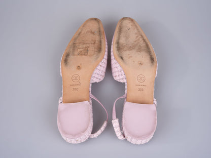 Chanel Pink Tweed Slingback Kitten Heel Pumps Size 38C