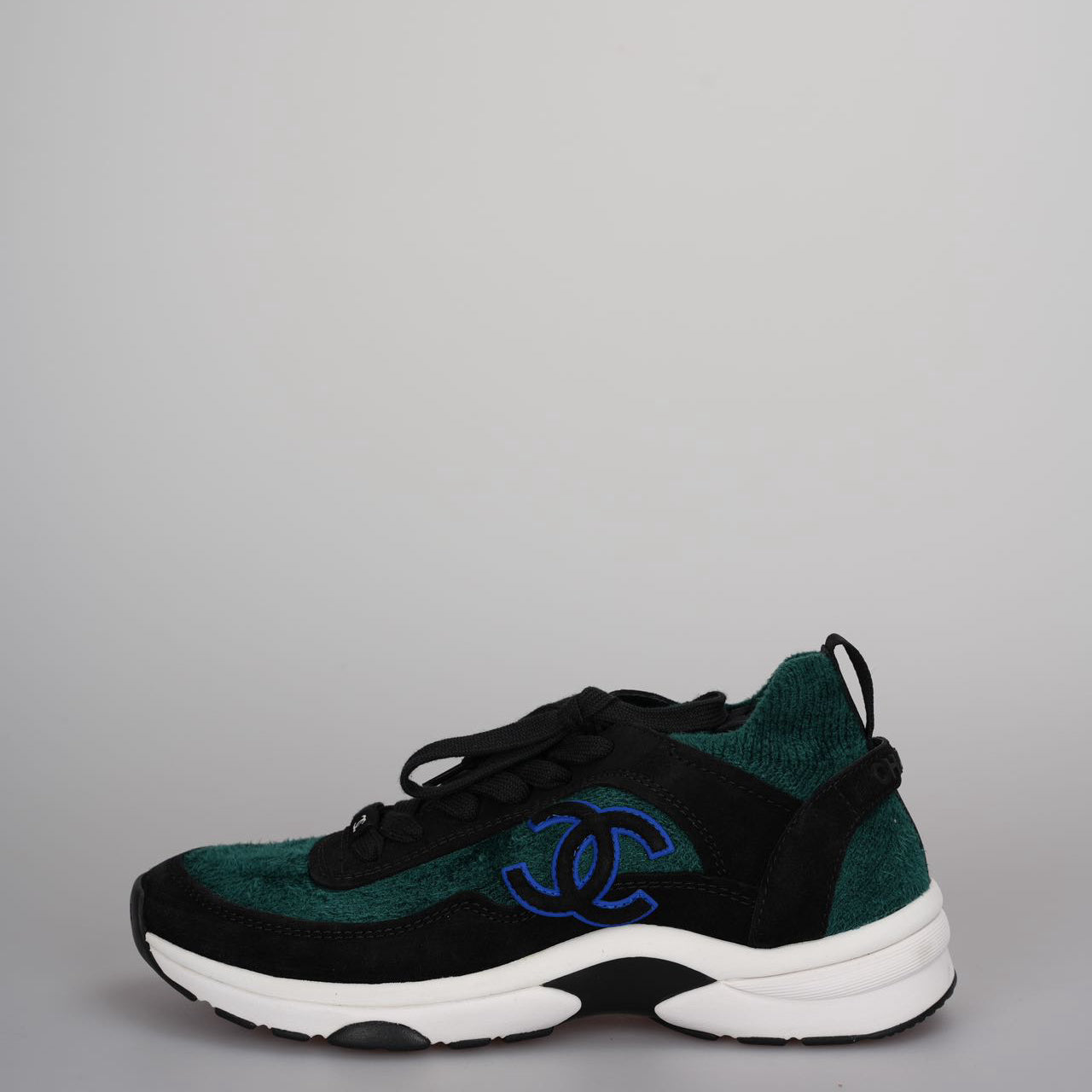 Chanel Low-Top Sneakers Suede and Knit Fabric Black/ Green / White Size38