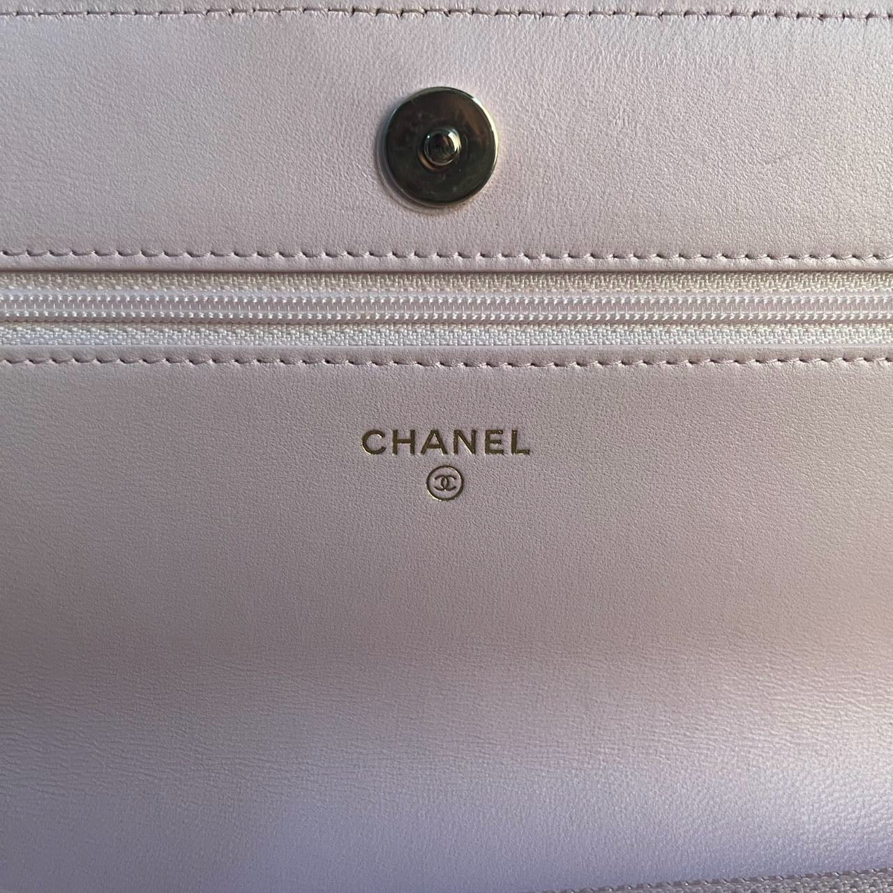 Chanel baby Pink Quilted Lambskin Pearl Wallet On Chain Bag