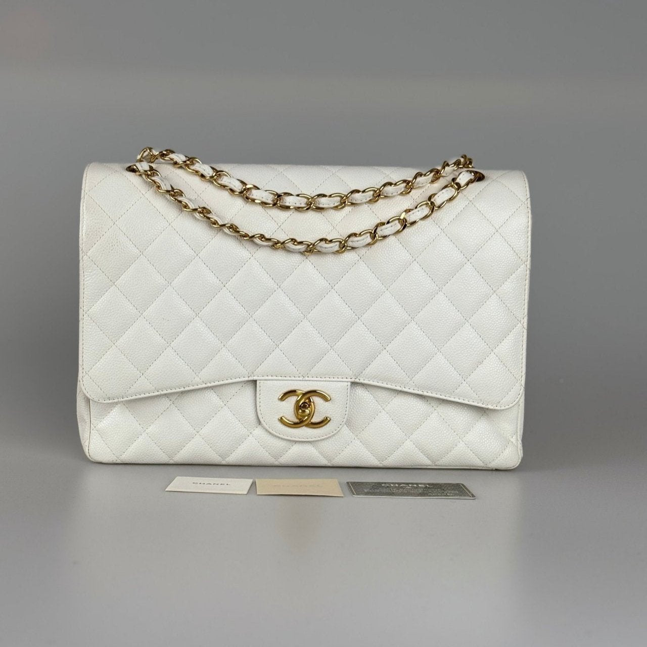 Chanel timeless flap Bag Caviar Leather Maxi size in white