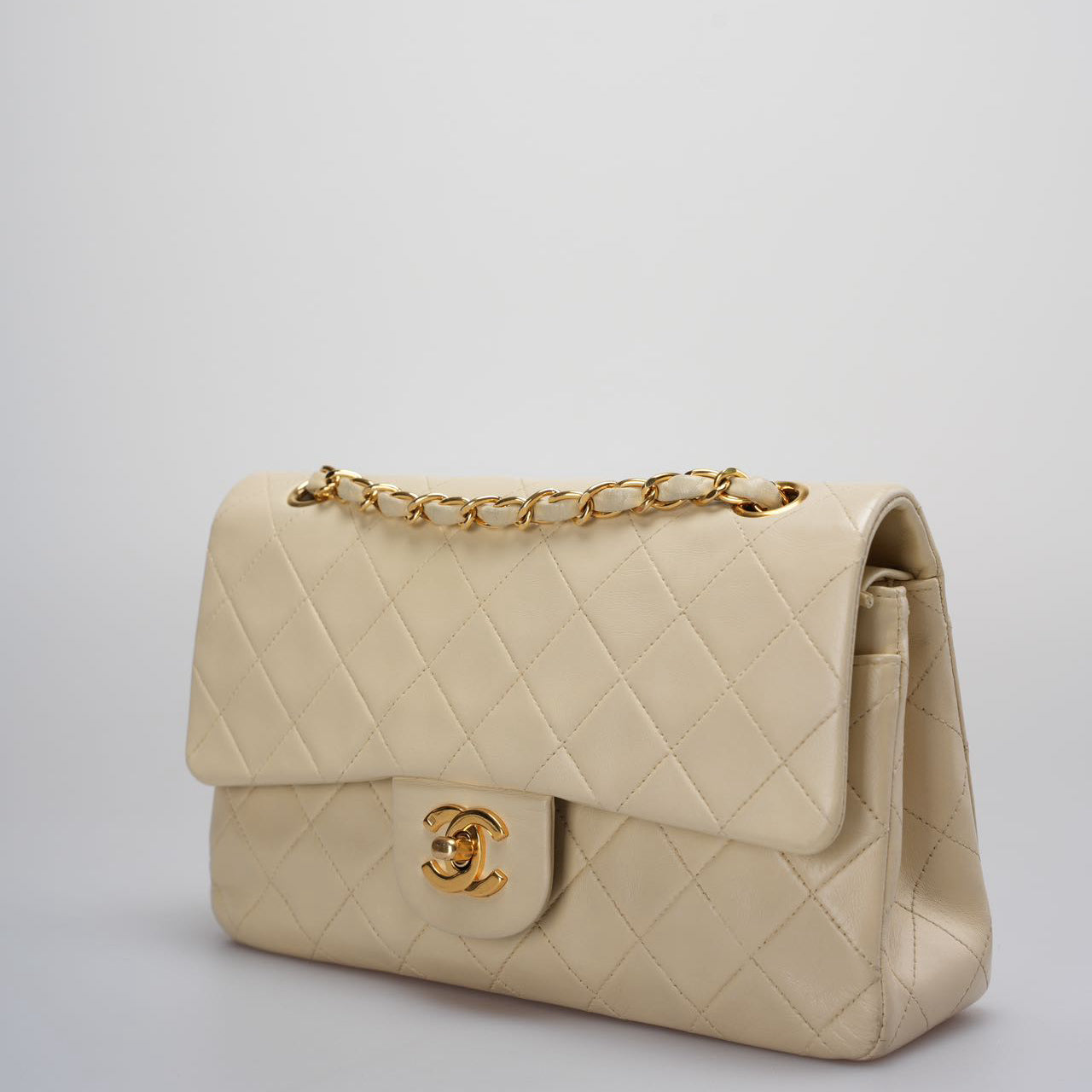 Chanel Vintage Beige Quilted  Leather small timeless Double Flap Bag